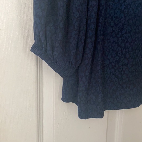 WHISTLES LONDON BLUE BLACK LEOPARD ANIMAL PRINT BALLOON SLEEVE BLOUSE US4 - Picture 3 of 7